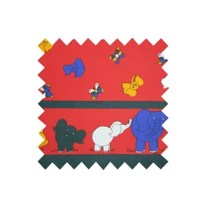 Elephant Red Twill Border Print Fabric - Cotton