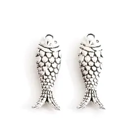 Fish Charms, Nautical Silver Pewter Pendants, Nickel Free, Lead Free, 3 Dimensional, 24x10mm, Lot Size 20, #1500 CBK