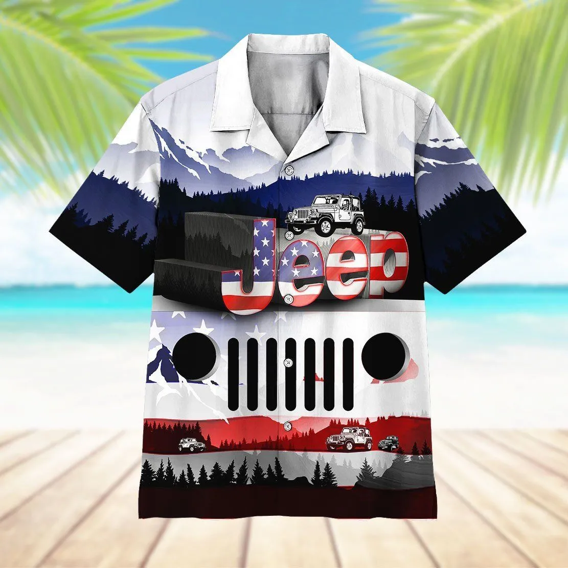 Gearhuman 3D Jeep American Flag Hawaii Shirt