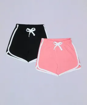 Girls Black & Pink Binding Shorts - Pack of 2