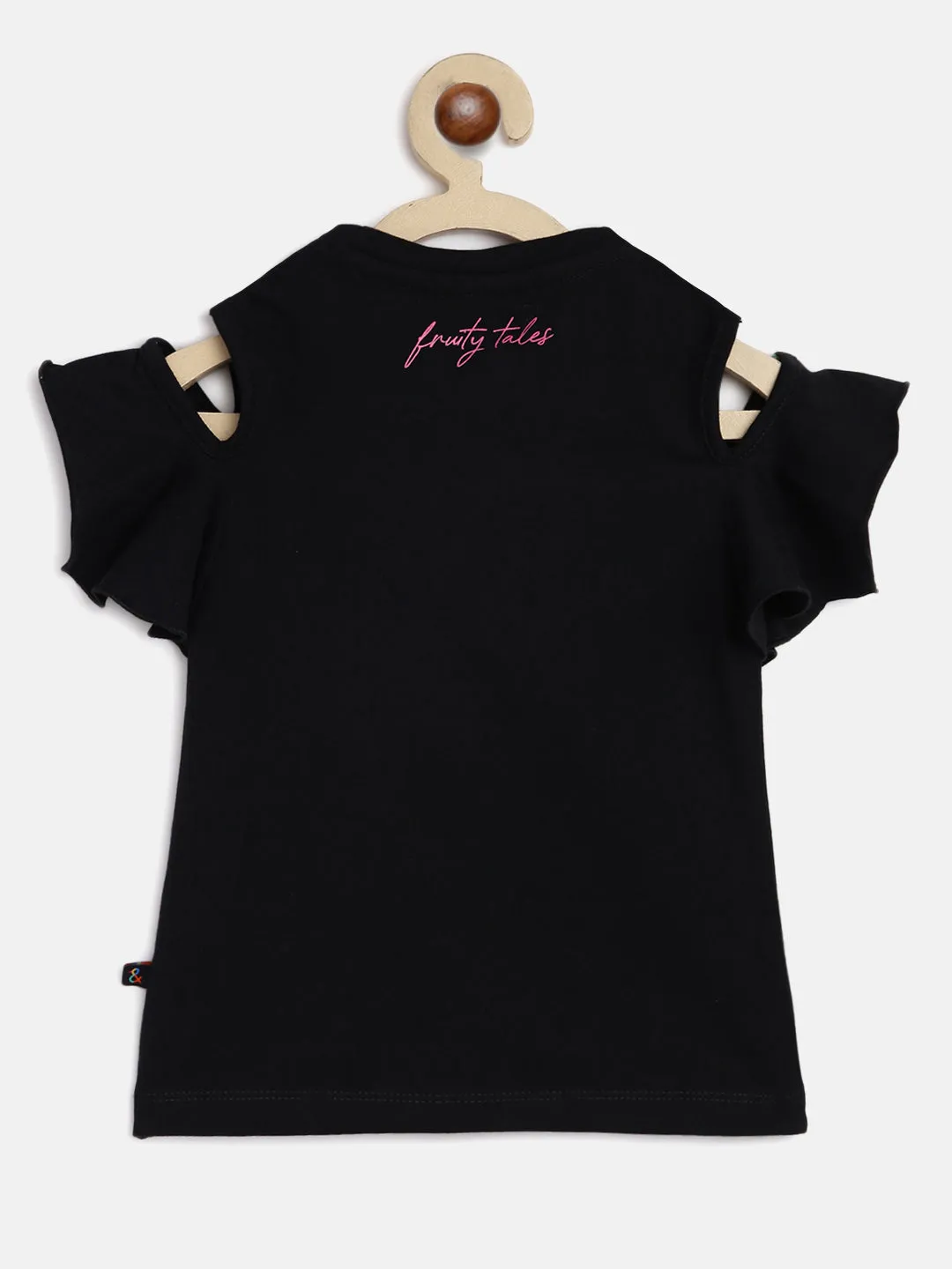 Girls Round Neck Black T-Shirt