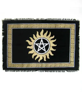 Gold and Silver Altar Cloth With Sun Pentagram and Celtic Knot Border