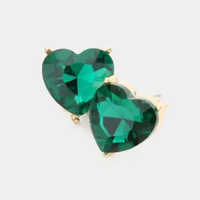 Green Heart Crystal Stud Earrings