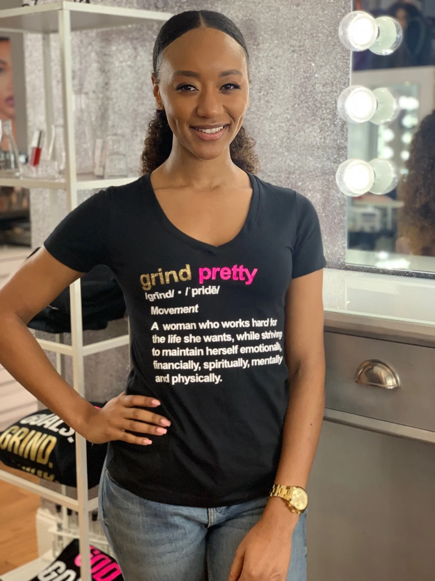 Grind Pretty Definition V Neck Tee - black