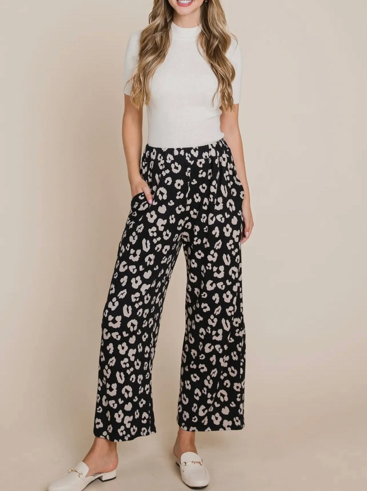 Haegen Black Wide Leg Print Pant