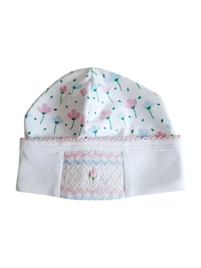 Hand smocked Spring flowers hat Pima Cotton