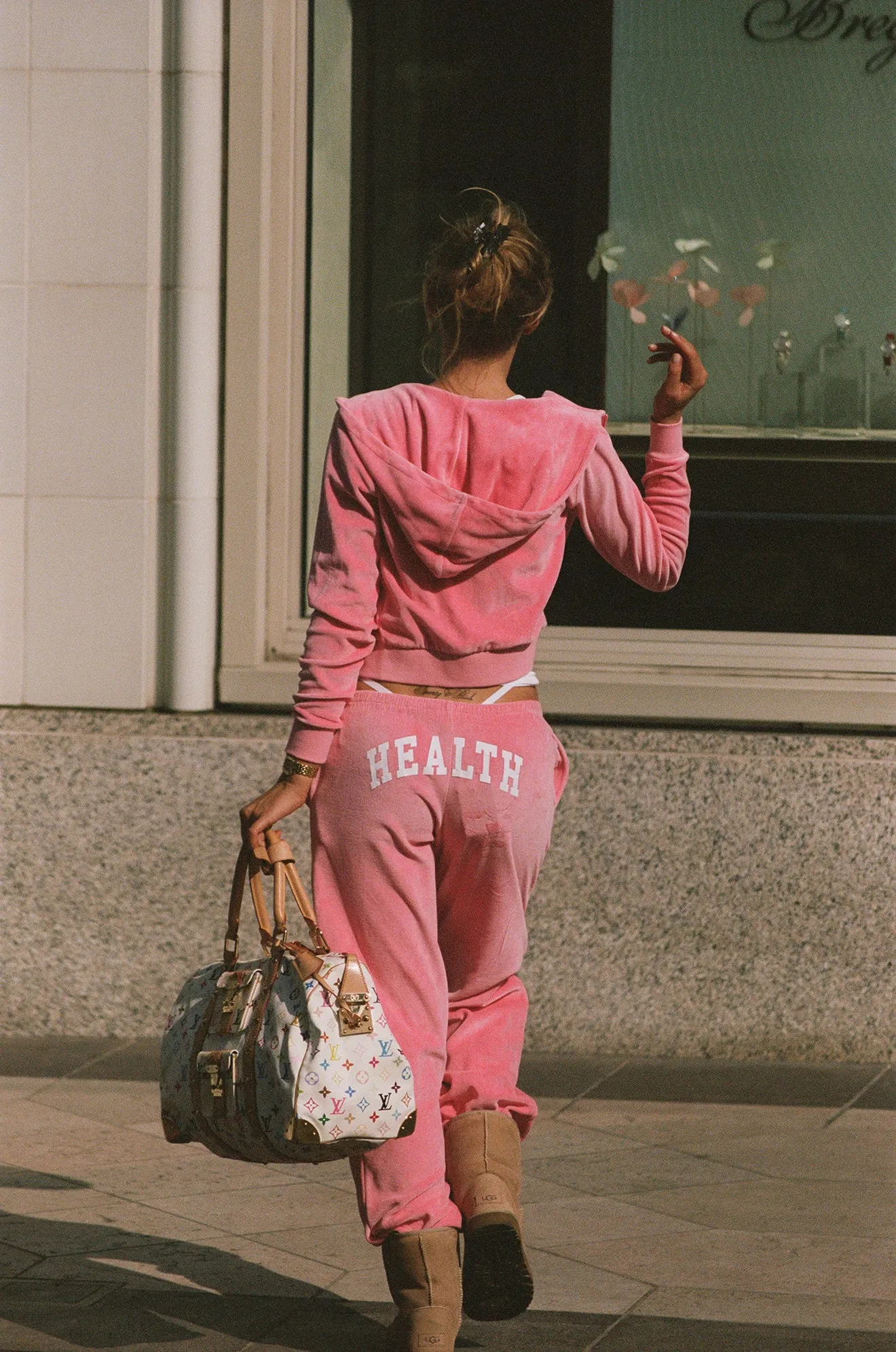 Health Ivy Velour Sweatpant - Cotton Candy/White