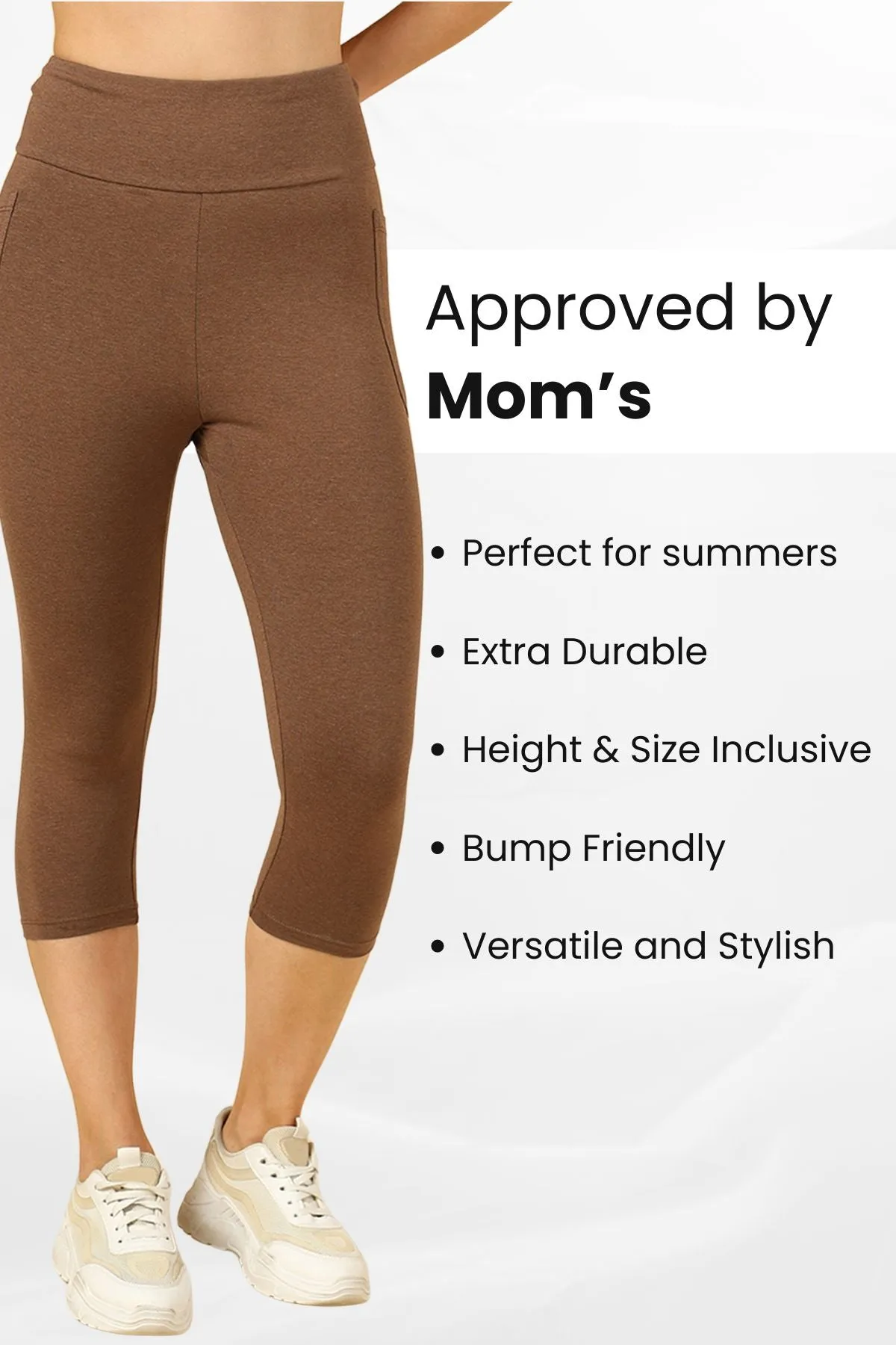 High Waist Melange Brown Mom Capri