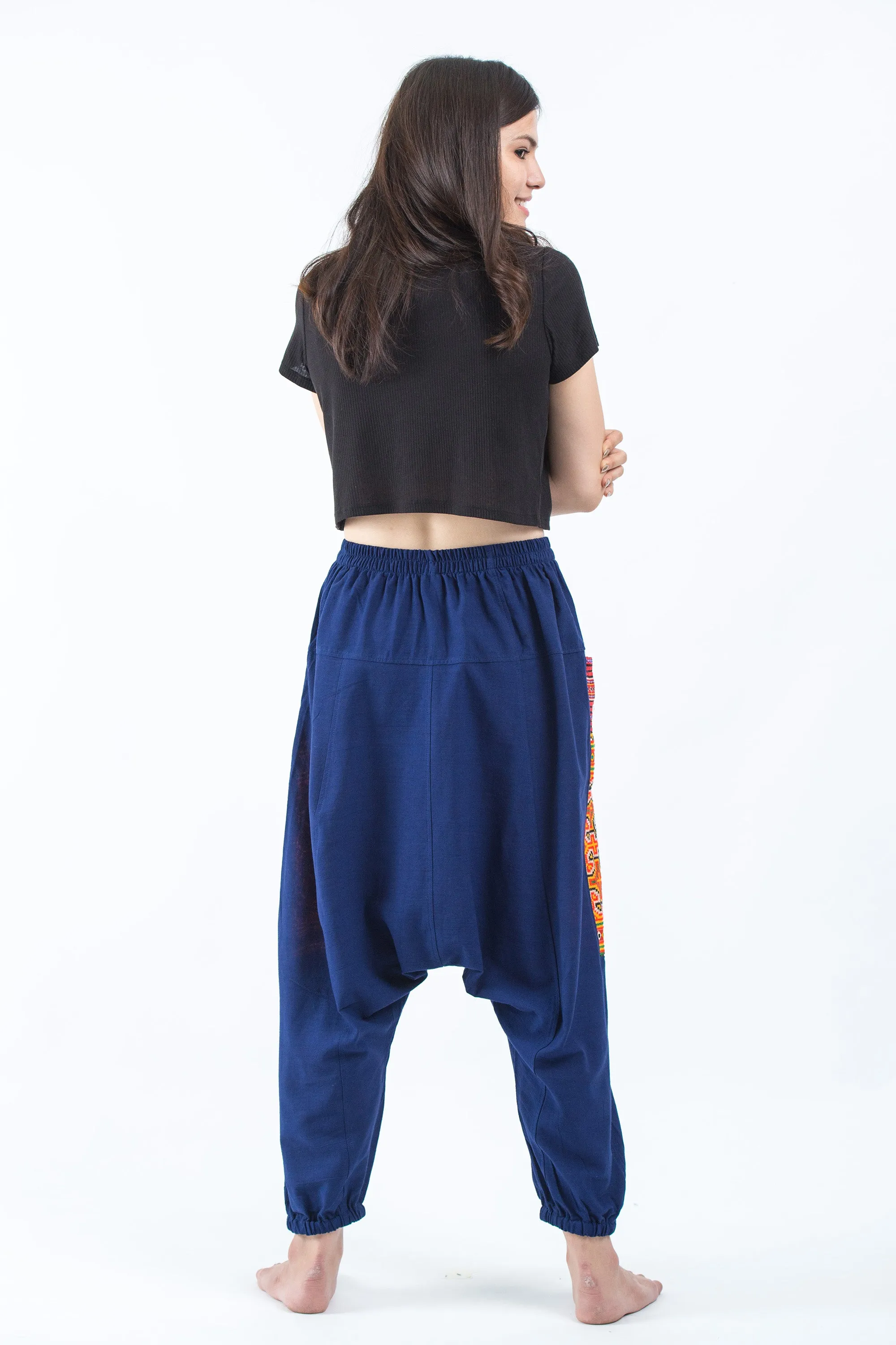 Hill Tribe Embroidered Cotton Women's Harem Pants In Blue