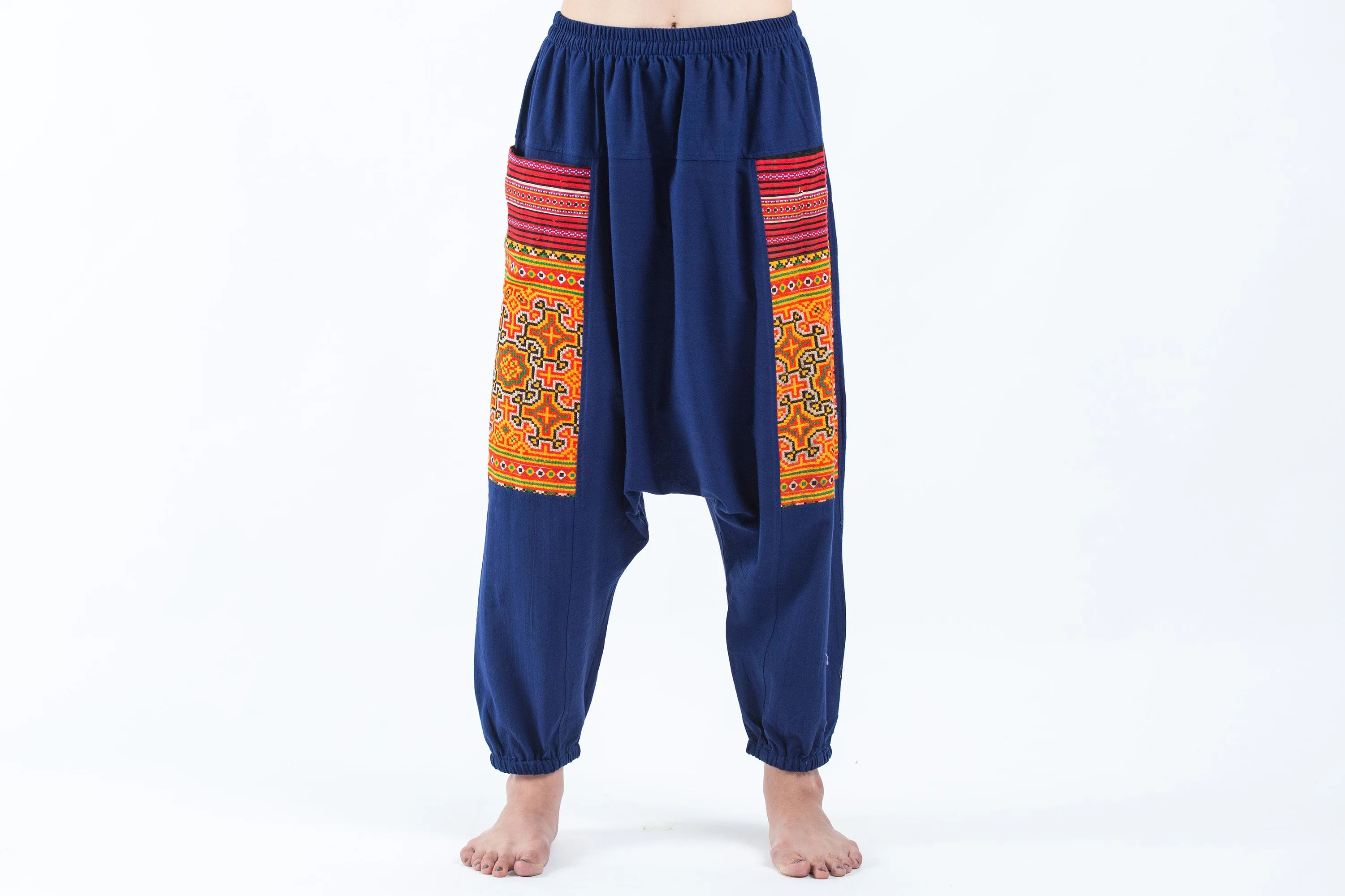 Hill Tribe Embroidered Cotton Women's Harem Pants In Blue