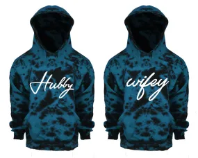 Hubby Wifey Couple Tie Dye Pullover Hoodies, Matching Tie Dye Hoodies