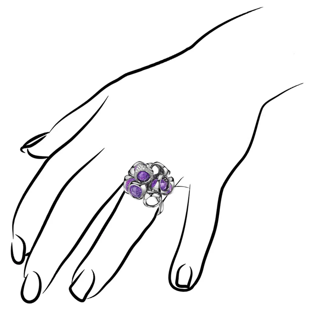 Icona Amethyst & Diamond Cluster Ring in Sterling Silver