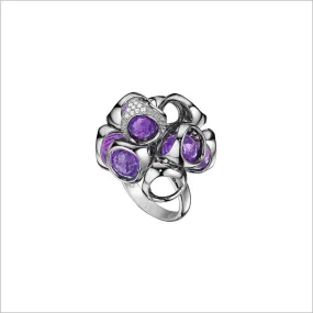 Icona Amethyst & Diamond Cluster Ring in Sterling Silver