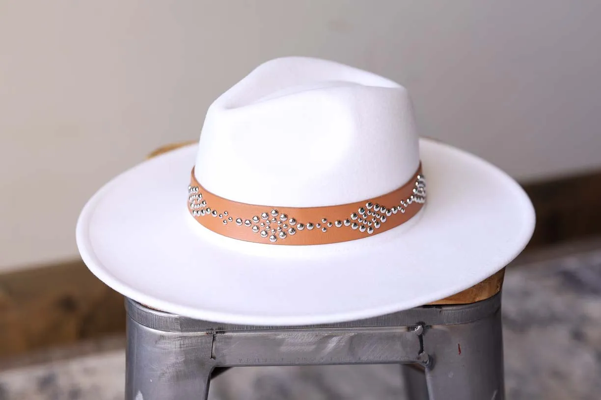 Ivory Studded Wide Brim Panama Hat