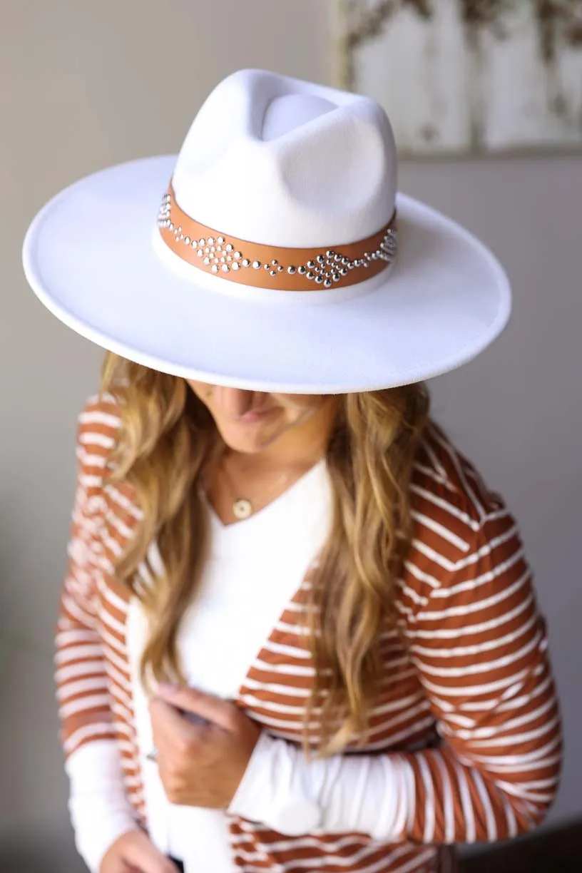 Ivory Studded Wide Brim Panama Hat