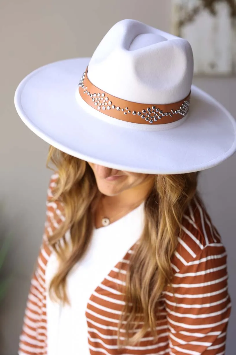 Ivory Studded Wide Brim Panama Hat