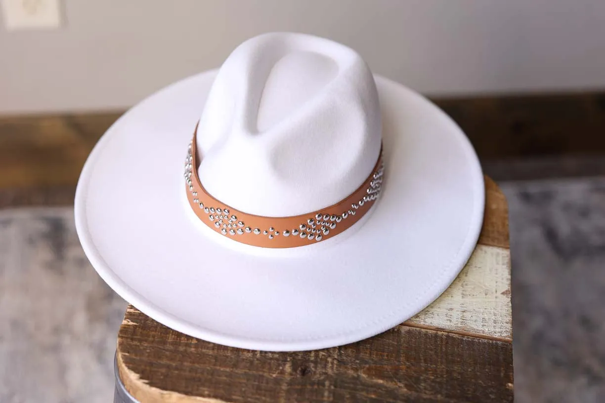 Ivory Studded Wide Brim Panama Hat