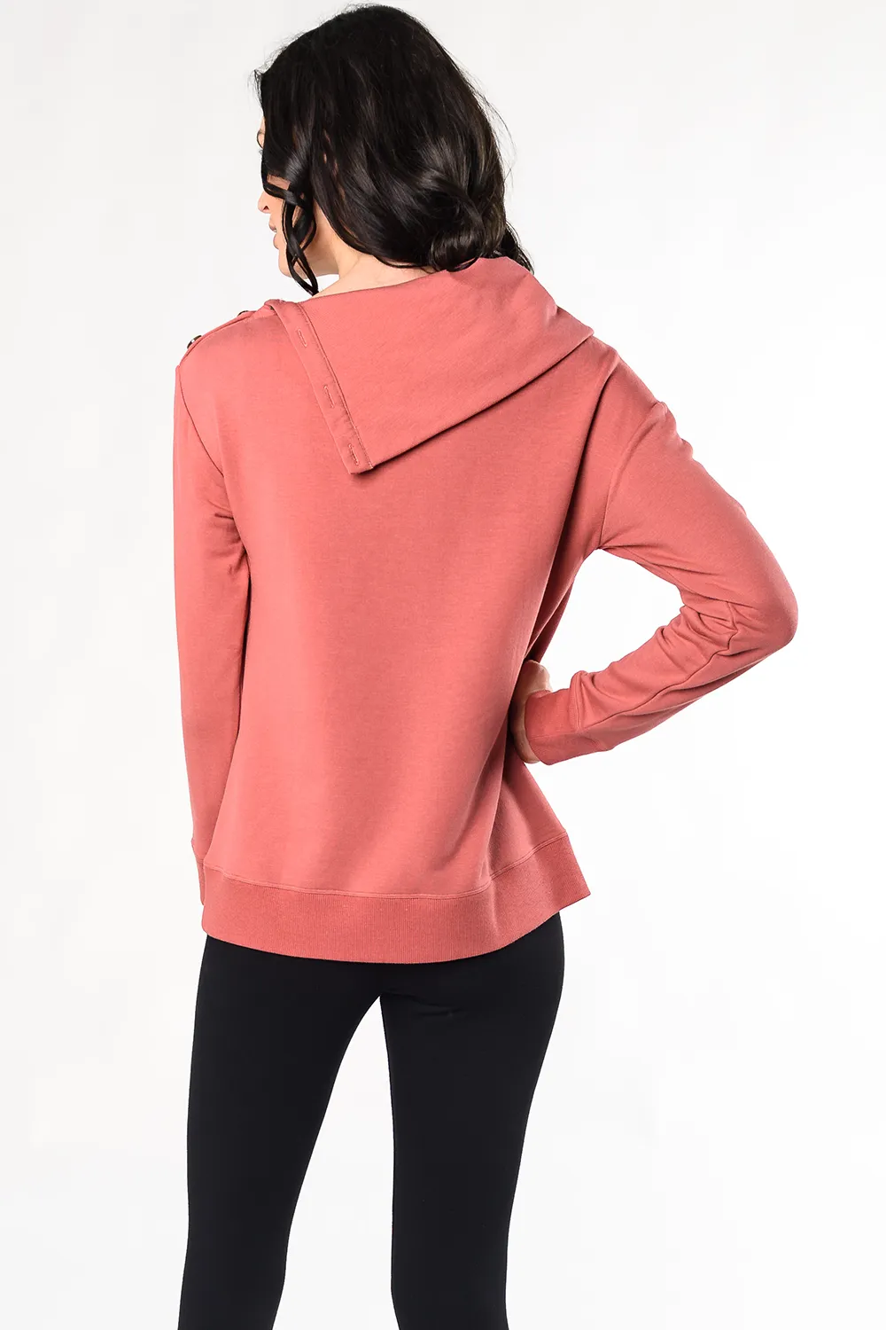 Jennie Split Neck Bamboo Fleece Top - Desert Pink