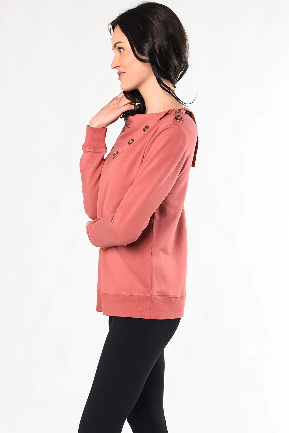 Jennie Split Neck Bamboo Fleece Top - Desert Pink