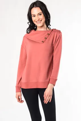 Jennie Split Neck Bamboo Fleece Top - Desert Pink