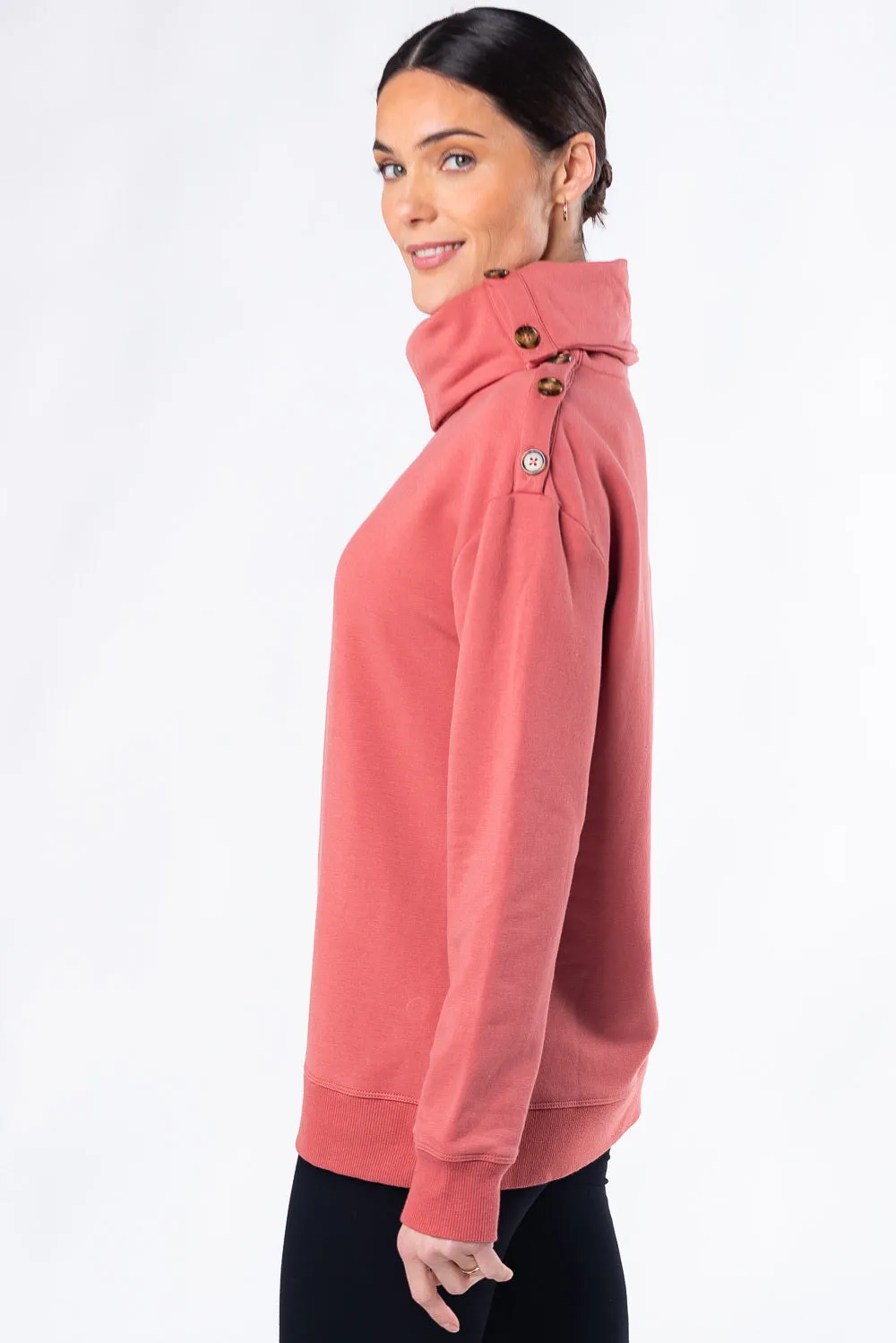 Jennie Split Neck Bamboo Fleece Top - Desert Pink