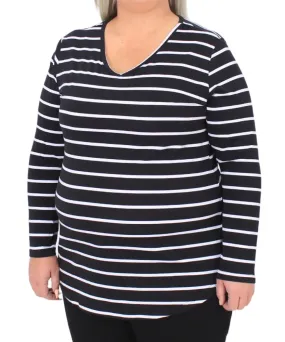 Ladies Stripe Curve Hem Top