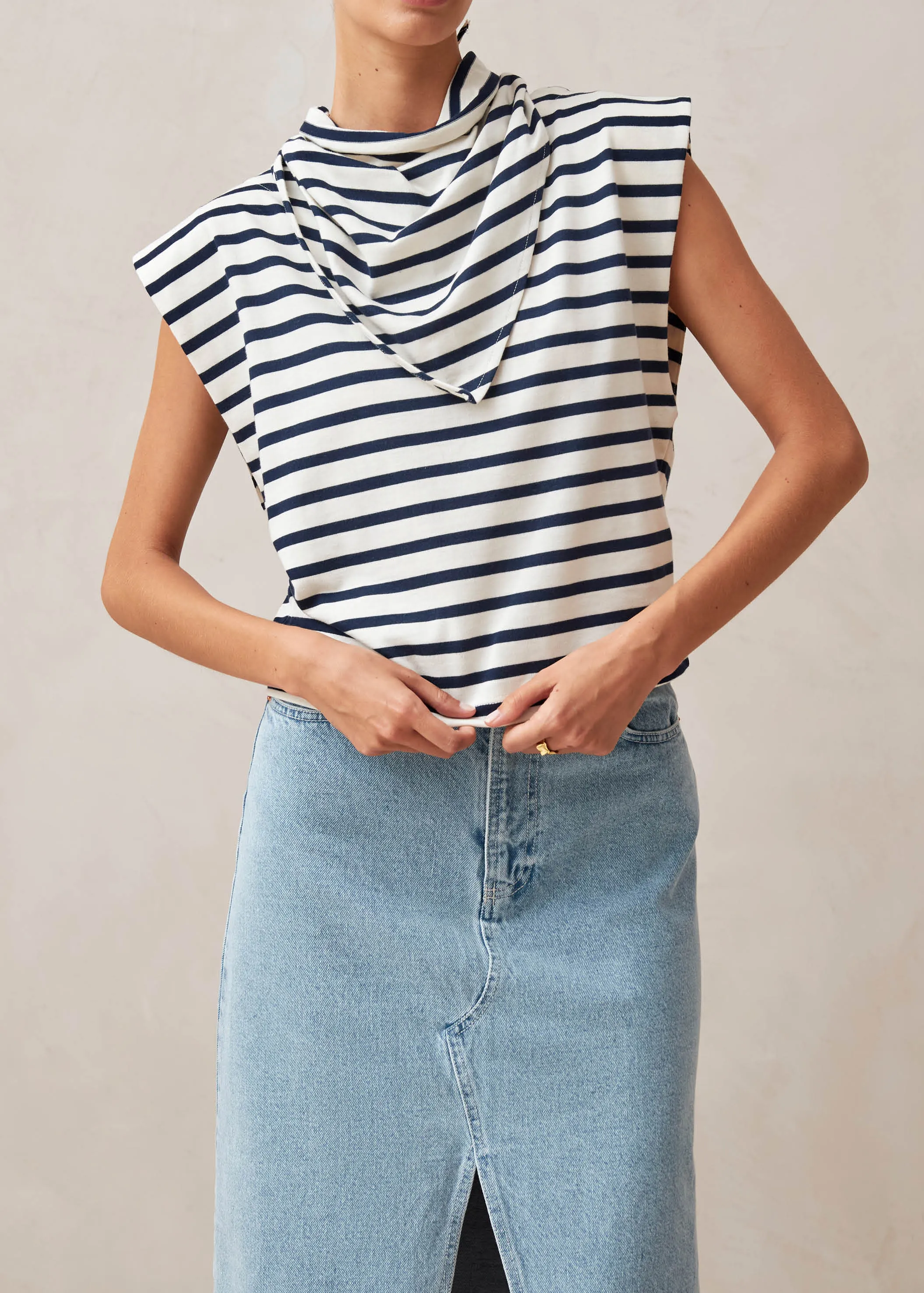 Laurent Stripes Navy And Cream Tshirt