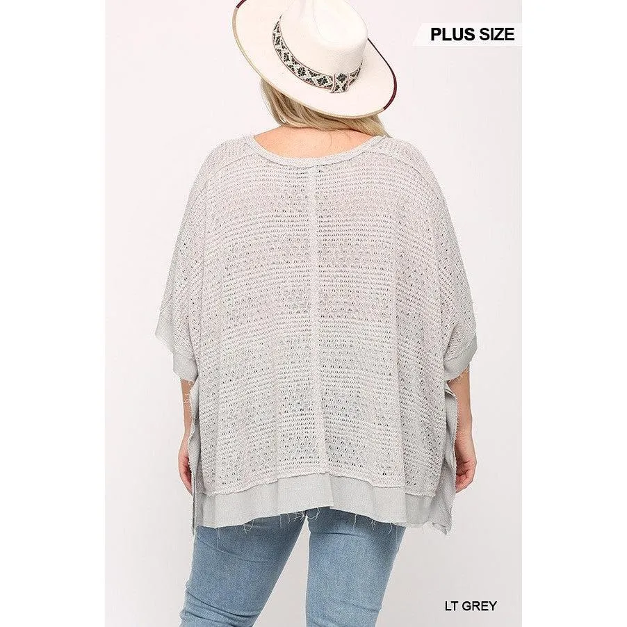 Light Knit And Woven Mixed Boxy Top With Poncho Sleeve