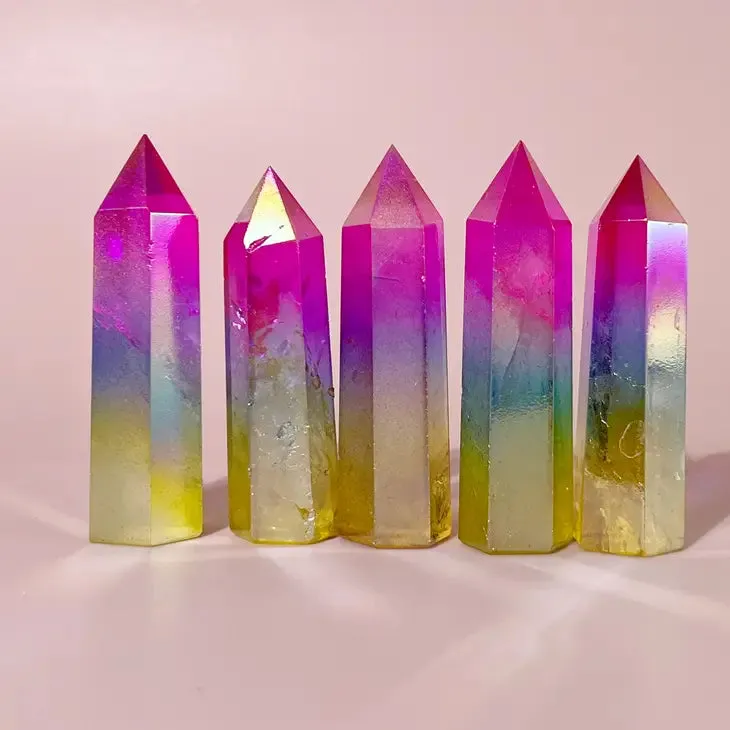 Limited Edition Rainbow Aura Quartz Crystal Point Tower