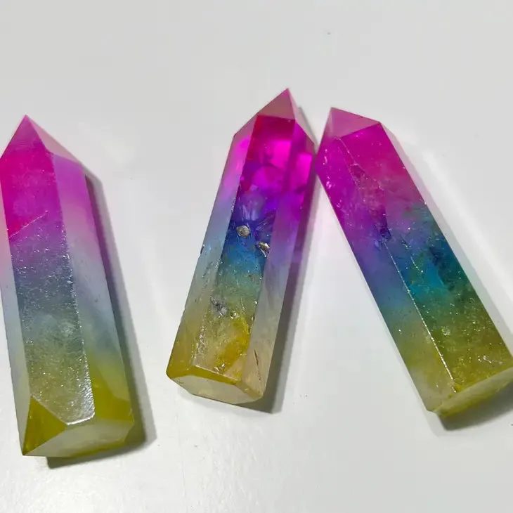 Limited Edition Rainbow Aura Quartz Crystal Point Tower