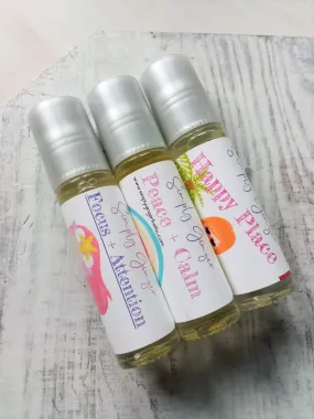 Little Girls Rollerball Trio, Happy Place Attention Peace Essential Oil Rollers, Back To School Essentials ll Kids