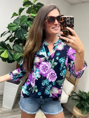 Lizzy Top in Navy and Purple Floral