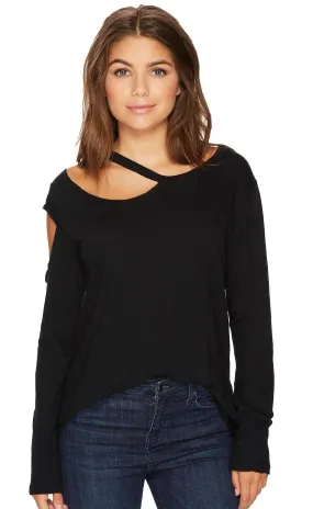 LNA Hamilton Asymmetrical Long Sleeve Top Black