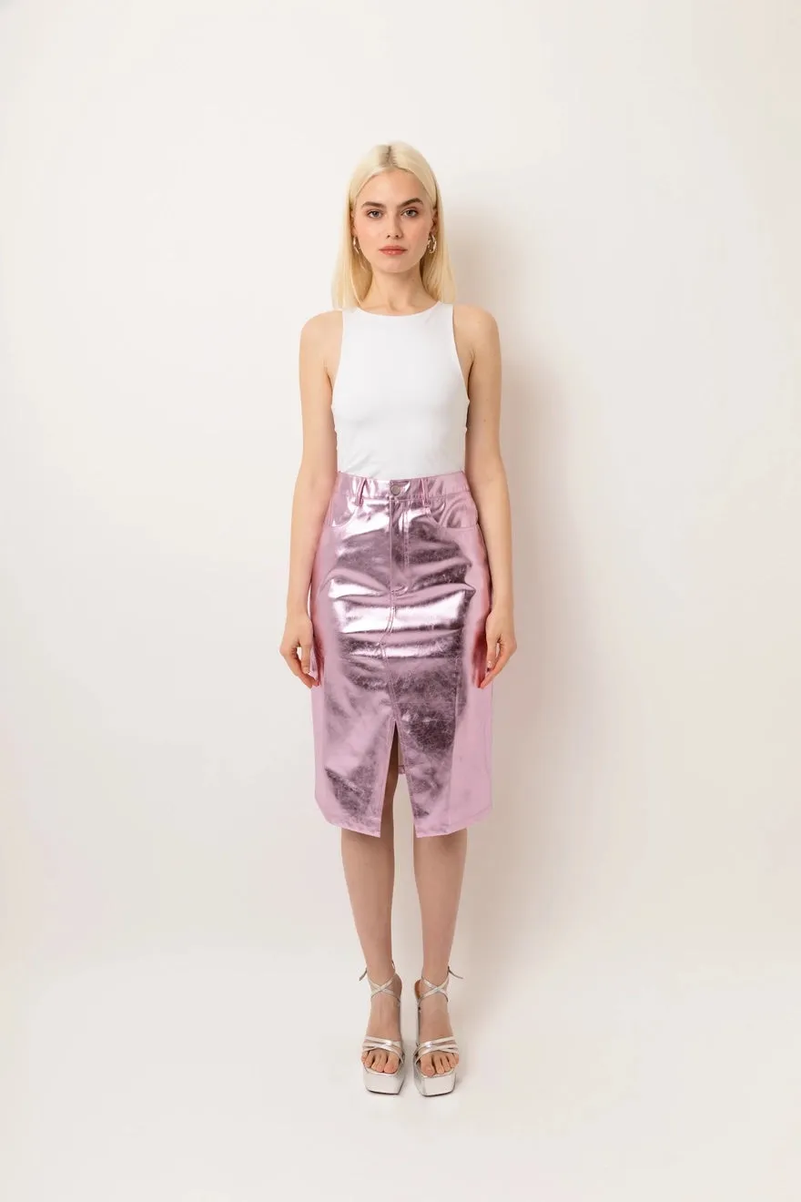 Lupe Metallic Pencil Skirt