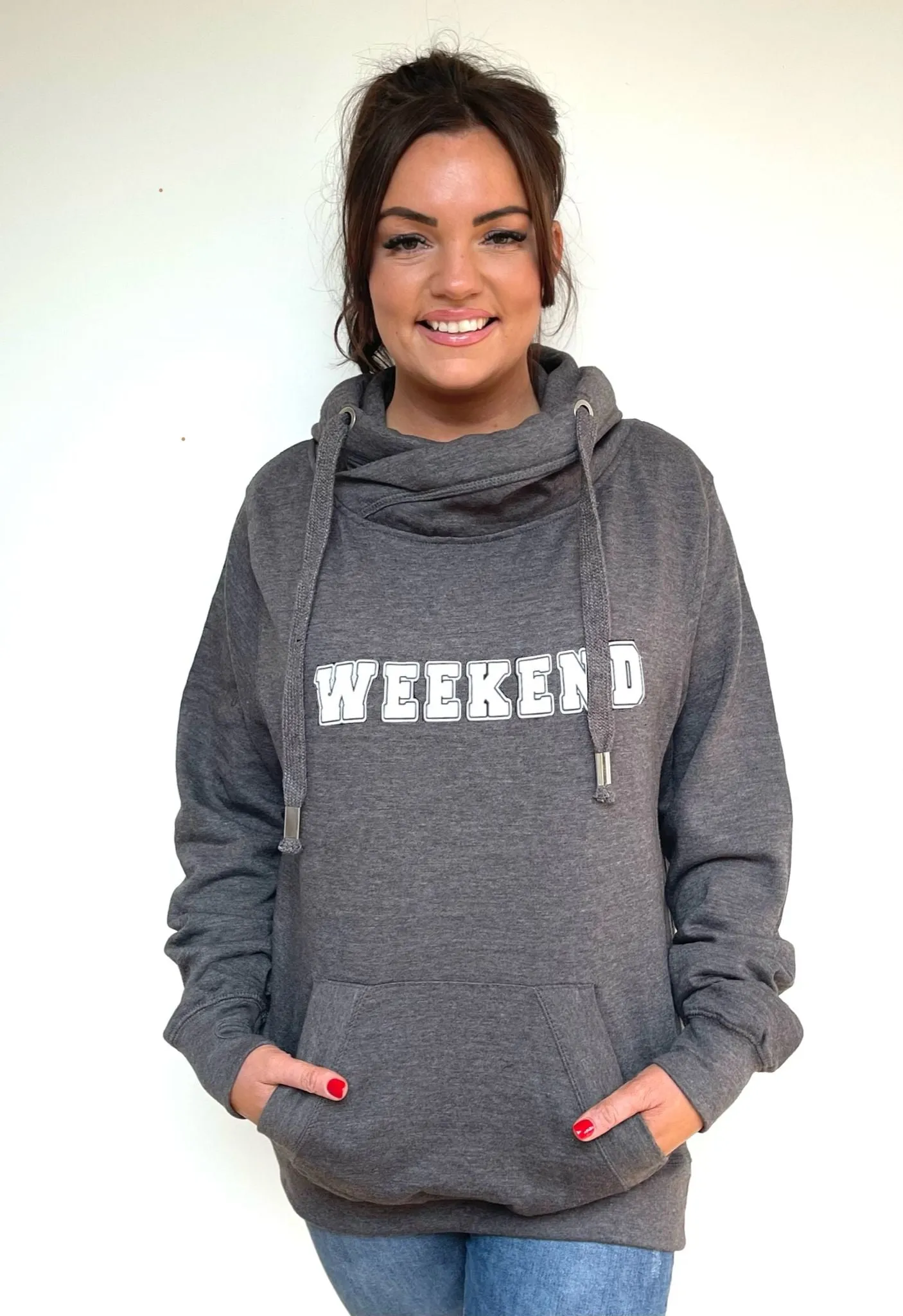 Luxury Cowl Neck Weekend Hoodie - Charcoal