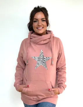 Luxury Cowl Neck Zebra Star Hoodie - Sugar Poppy