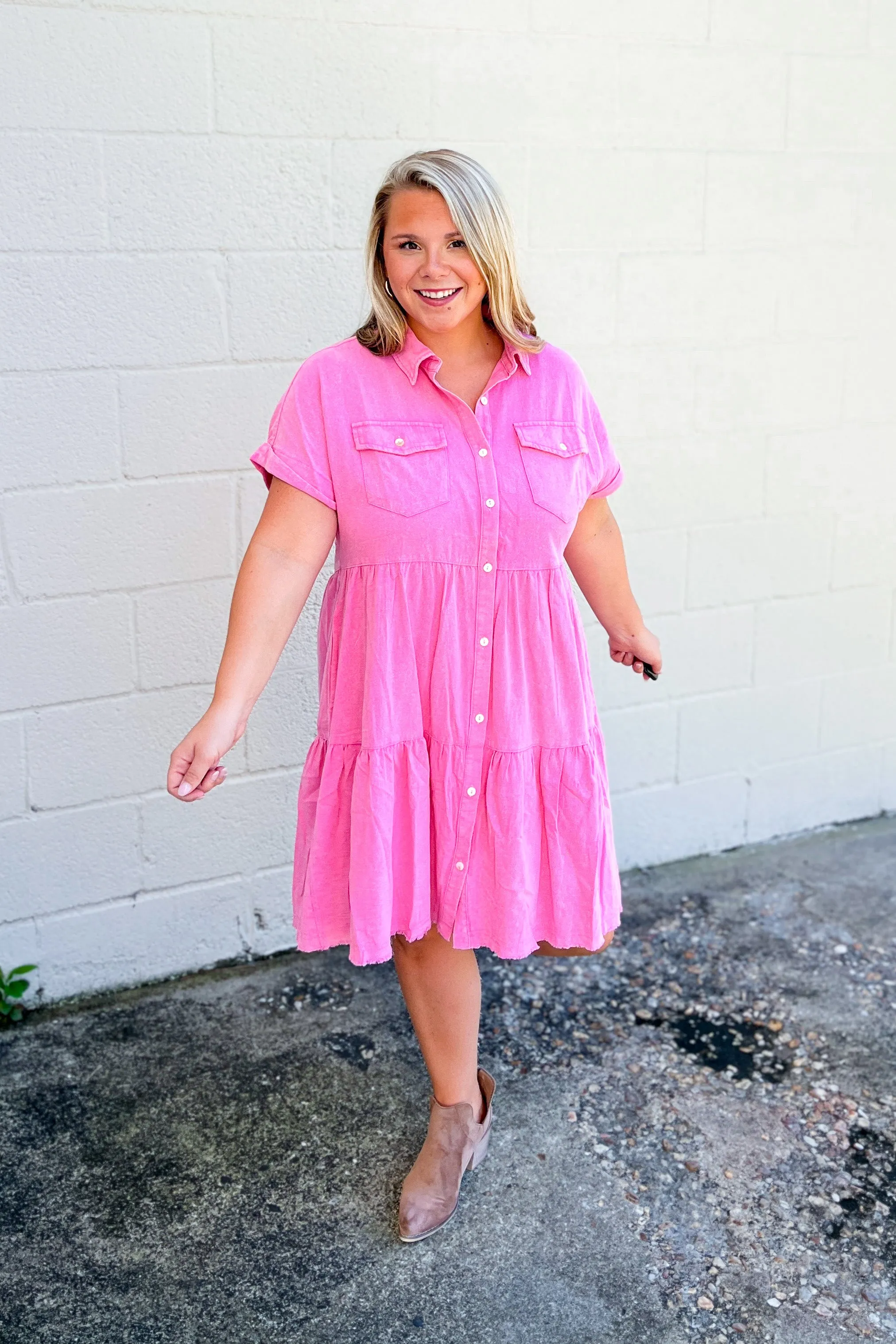 Made My Day Tiered Dress, Washed Pink