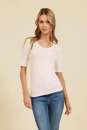 Majestic Elbow Sleeve Scoop Neck Tee in Powder