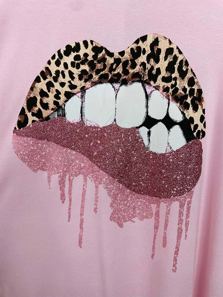 Malissa J Leopard Shimmer Lips Tee - Sugar