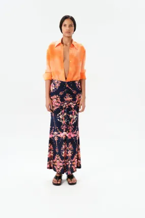 Maria Cher Ceibo Liv Midi Skirt in Navy Shibori