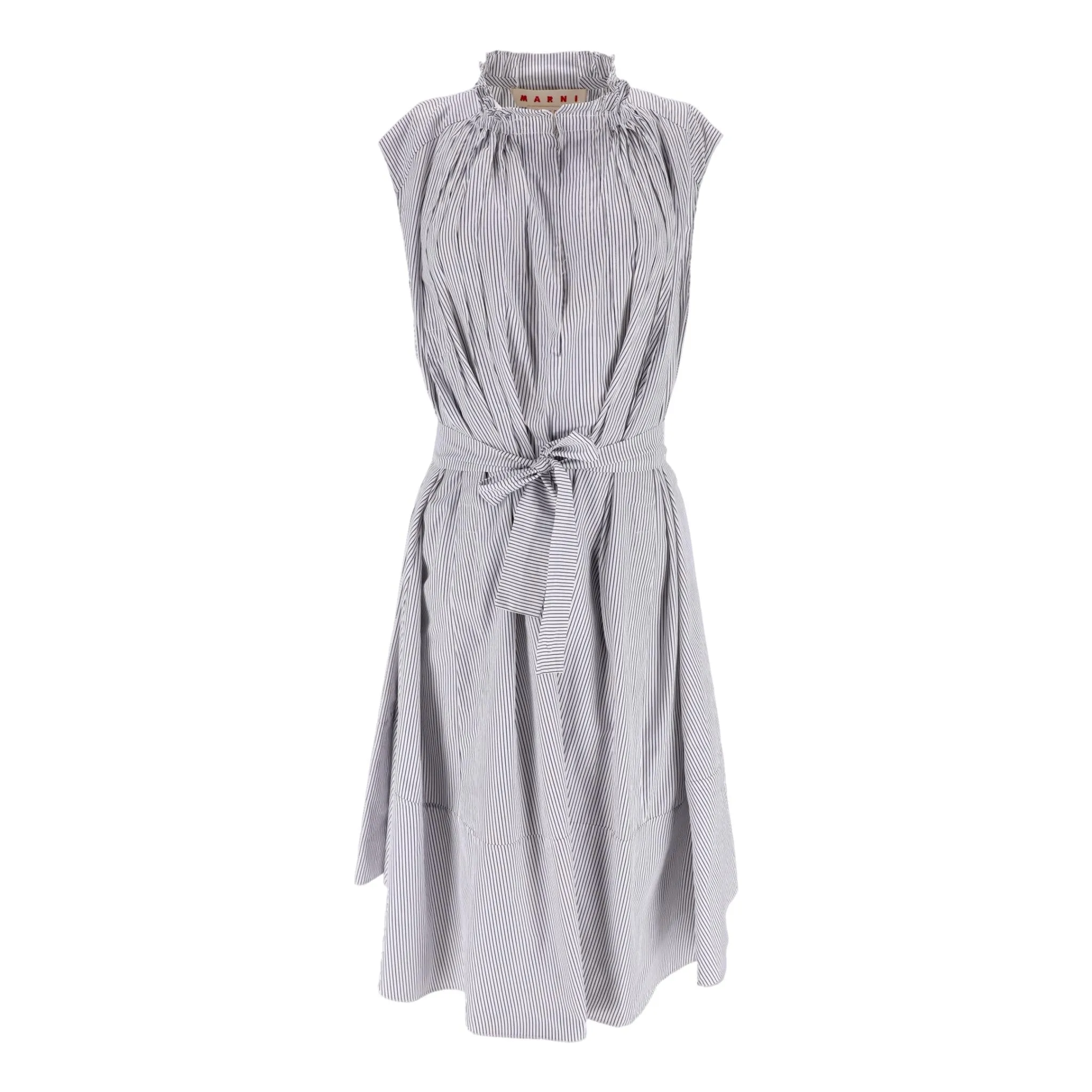 Marni Pinstripe Belted Cotton Dress. Size 42IT