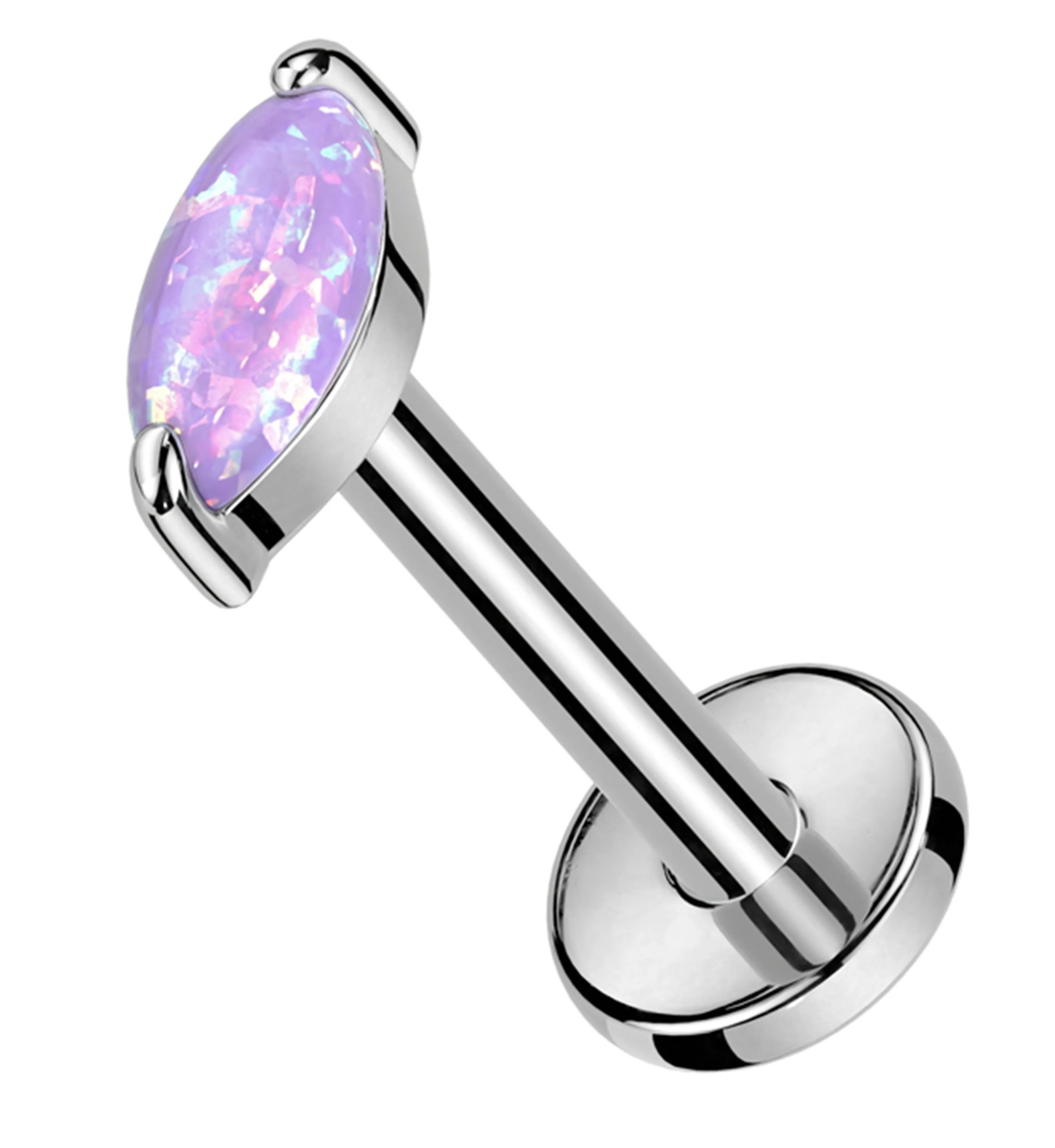 Marquise Purple Opalite Internally Threaded Titanium Labret