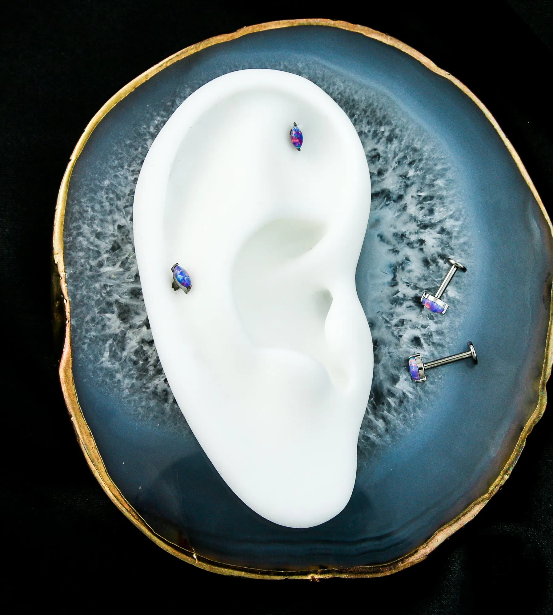 Marquise Purple Opalite Internally Threaded Titanium Labret