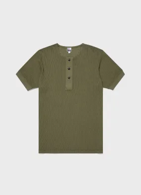 Men's Sunspel x Nigel Cabourn Mesh Henley in Army Green