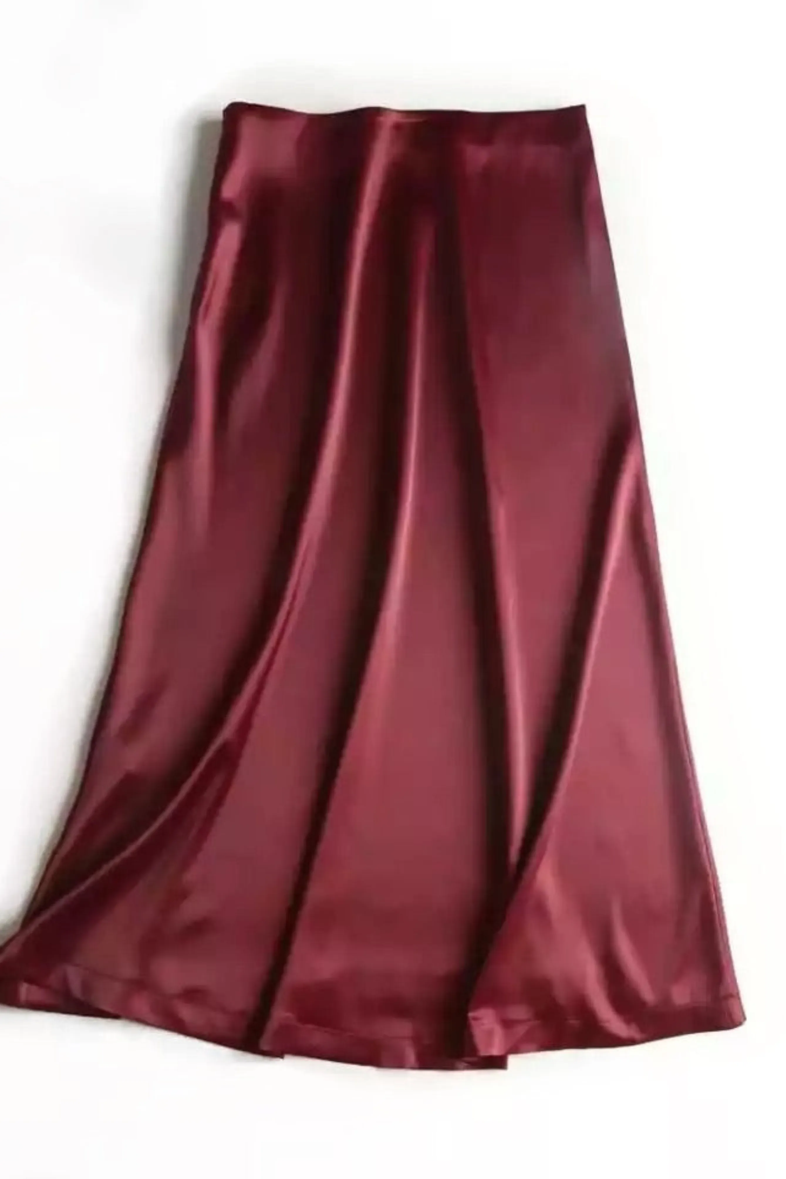 MERA BURGUNDY MAXI FLOWY SATIN SKIRT