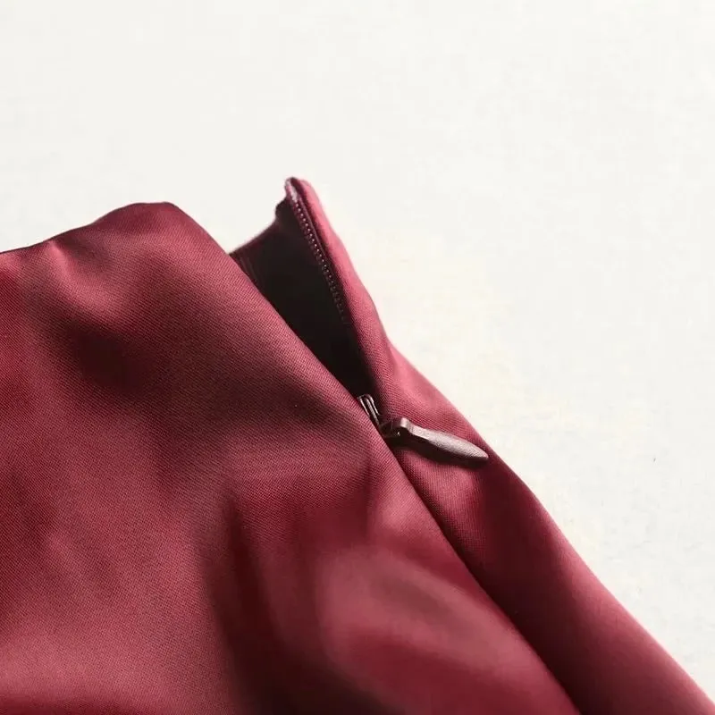 MERA BURGUNDY MAXI FLOWY SATIN SKIRT