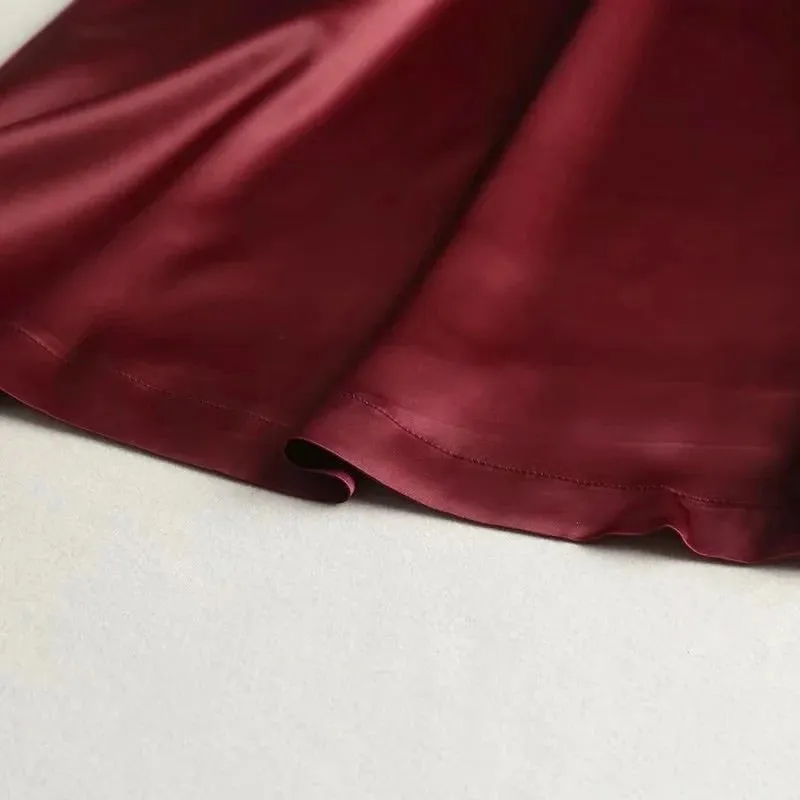 MERA BURGUNDY MAXI FLOWY SATIN SKIRT