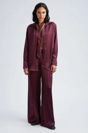 Merlot Silk Wide Leg Pintuck Pants