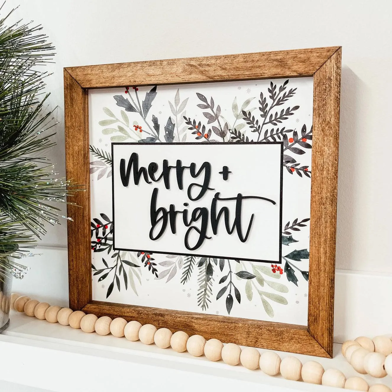 Merry   Bright 3D Framed Wood Sign (SALE)