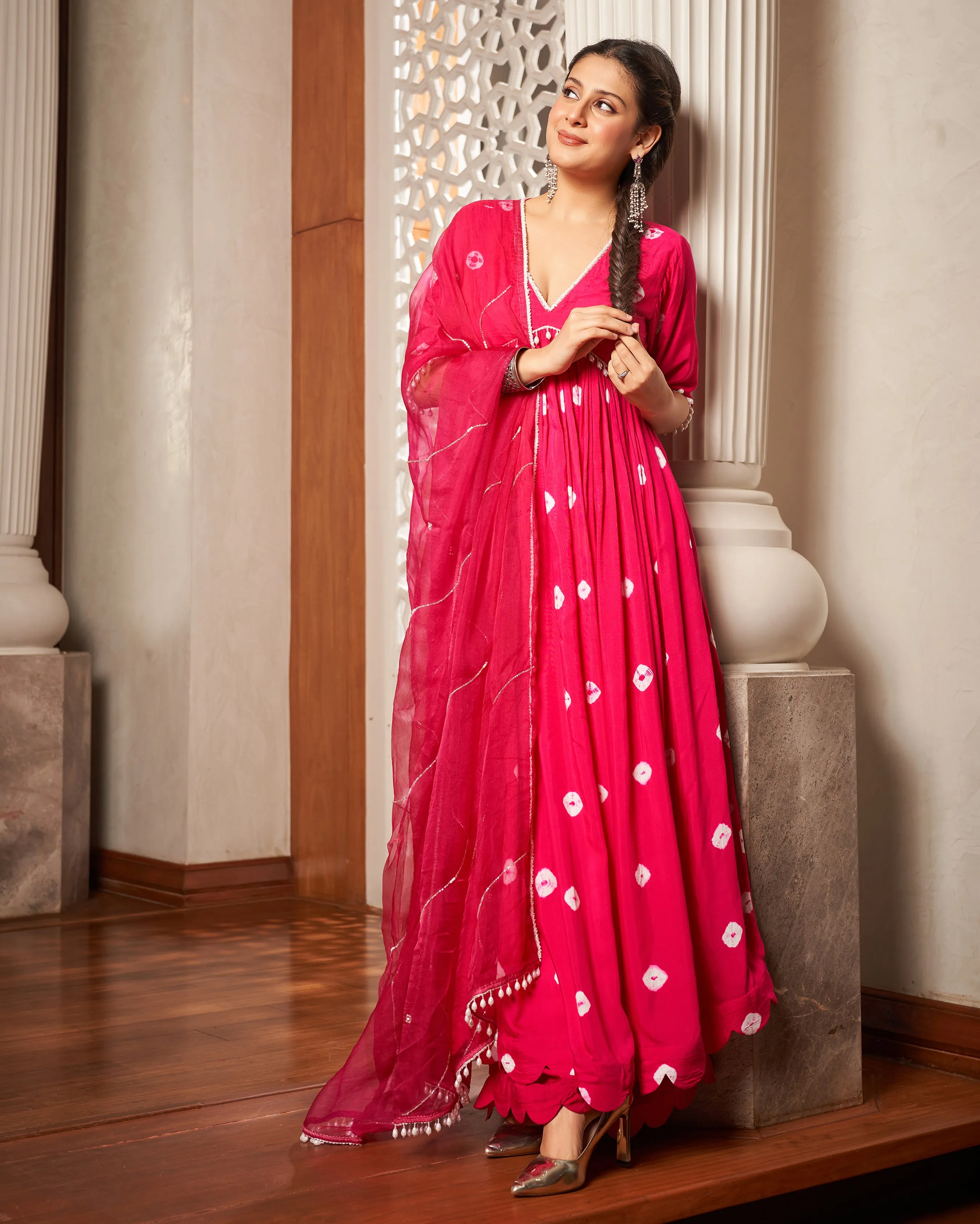 Mishika Pink Bandhani Silk Suit Set